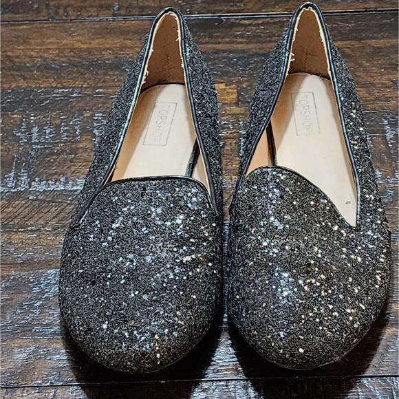Topshop Black‎ glitter Moroccan flats size 7 - Picture 1 of 6